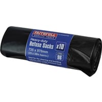 Faithfull Pack of 10 Heavy Duty Refuse Sacks - Black - 96 Litres