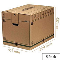 Fellowes Bankers Packing Cardboard Boxes XL Brown/Green WxDxH 457x609x457mm (5 Pack) Ref 6205401