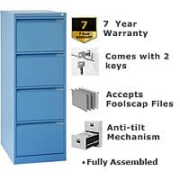 4 Drawer Steel Filing Cabinet Flush Front Blue Bisley BS4E