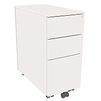 Slimline Mobile Steel Pedestal With 2 Stationery & 1 Filing Drawer 300mm Wide White Kito X-Series