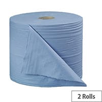 2Work Pack of 2 Bumper Tissues Refill 2Ply Paper Cleaning Roll 280mm x 400m Blue Rolls B2B340