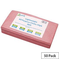 2Work Pack of 50 All Purpose Cleaning Cloths Red