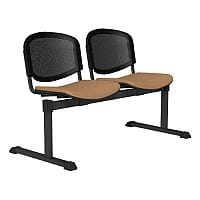 OI Series 2-Seater Bench With Black Mesh Back & Vinyl Upholstered Seat Beige L080