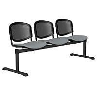 OI Series 3-Seater Bench With Black Mesh Back & Fabric Upholstered Seat Grey E012