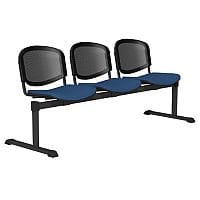 OI Series 3-Seater Bench With Black Mesh Back & Fabric Upholstered Seat Blue E030