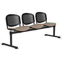 OI Series 3-Seater Bench With Black Mesh Back & Fabric Upholstered Seat Coffee Cream E074