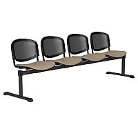 OI Series 4-Seater Bench With Black Mesh Back & Fabric Upholstered Seat Coffee Cream E074