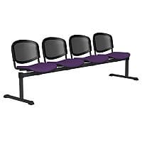 OI Series 4-Seater Bench With Black Mesh Back & Fabric Upholstered Seat Purple E130