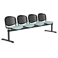 OI Series 4-Seater Bench With Black Mesh Back & Vinyl Upholstered Seat Light Blue L033