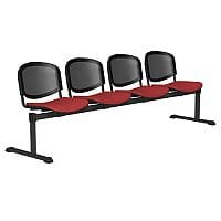 OI Series 4-Seater Bench With Black Mesh Back & Vinyl Upholstered Seat Red L090