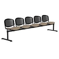 OI Series 5-Seater Bench With Black Mesh Back & Fabric Upholstered Seat Coffee Cream E074