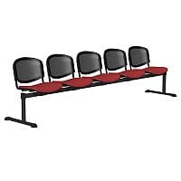 OI Series 5-Seater Bench With Black Mesh Back & Vinyl Upholstered Seat Red L090