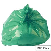 2Work Pack of 200 Polymax Refuse Sacks 100L Colour Coded Green Supplied Flat Packed for Efficient Storage. Made From 100gsm Plastic. Ideal for Recycling Systems Schools Homes Offices Colleges & More.