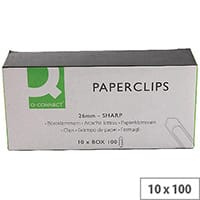 Q-Connect Paperclip 26mm No Tear Pack of 100 x 10 KF01307Q