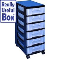 Really Useful Mobile Storage Tower 6x7 Litre Drawers Black & Transparent. Suitable For Offices, Homes, Art Supplies, Warehouses, Hospitals & More.