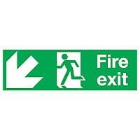 Safety Sign Fire Exit Running Man Arrow Down/Left 150x450mm PVC