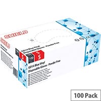 Disposable Powder-Free Vinyl Gloves Blue Small Box of 100 Shield 2 GD14