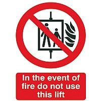 SignsLab Red/White Fire Lift Warning Sign Size A5 (H210xW148mm)