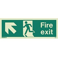 Photoluminescent Fire Exit Sign Fire Exit Arrow Up Left HxW 200X450mm