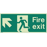 Photoluminescent Fire Exit Single Sided For Large Buildings 250X600 Arrow Up Left Sign