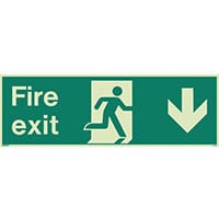 Photoluminescent Fire Exit Single Sided Sign For Large Areas 300X900mm Fire Exit Arrow Down