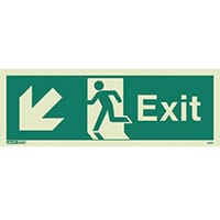 Photoluminescent Exit Sign Exit Arrow Down Left HxW 150X400mm