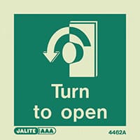 Photoluminescent Turn To Open Left Sign HxW 100x100mm