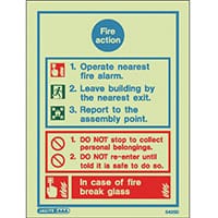 Photoluminescent Sign-Fire Action Aaa 200X150mm Rigid