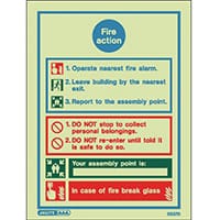 Photoluminescent Sign-Fire Action Instructions 200X150mm Rigid