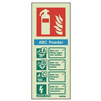 Photoluminescent Rigid Plastic Sign 200X80mm Fire Extinguisher Area Sabc Powder