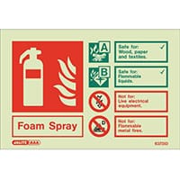 Photoluminescent Rigid Plastic Sign 100X150mm Fire Extinguisher Foam Spray