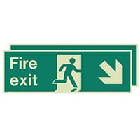 Photoluminescent Double Sided Fire Exit Sign Arrow Down Right HxW 250x600mm