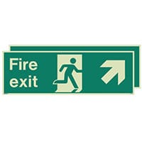 Photoluminescent Double Sided Fire Exit Sign Arrow Up Right HxW 300x900mm