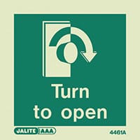 Photoluminescent Turn To Open Right Sign HxW 150x150mm