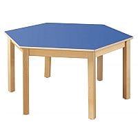 Hexagonal 1200mmDiameter Primary School Table Beech Blue 760mm High TC117601