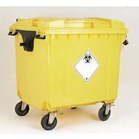 Yellow Clinical Waste 1100 Litre Wheelie Bin with Flat Lid H1470 x W1360mm 377921