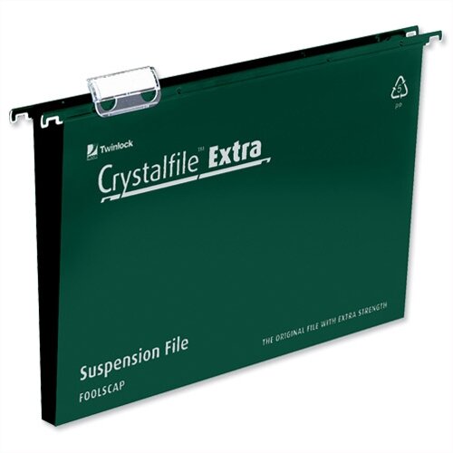 Rexel Crystalfile Extra Foolscap Suspension File green  Plastic 30mm Pack 25