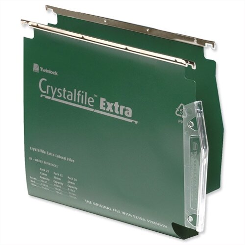 Rexel Crystalfile Extra Polypropylene Lateral Files (Material: Polypropylene; Base: 30mm Wide-Base; Capacity: 300 Sheets; Runner Size: 275mm; Colour: Green; Pack Size: 25; Ref: 70640)