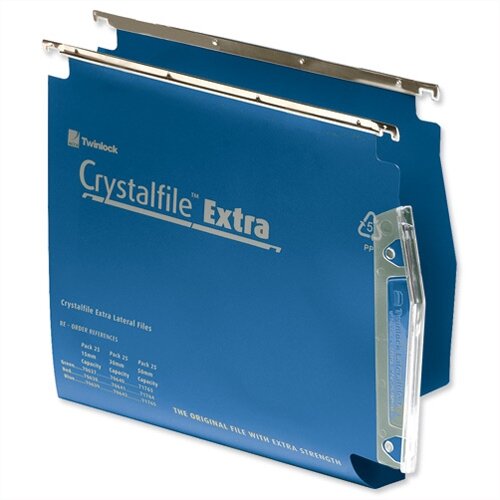Rexel Crystalfile Extra Polypropylene Lateral Files (Material: Polypropylene; Base: 50mm Wide-Base; Capacity: 500 Sheets; Runner Size: 275mm; Colour: Blue; Pack Size: 25; Ref: 71765)
