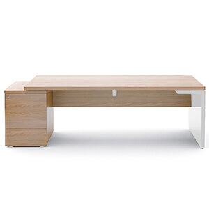 Mito 2220mm Wide Executive Desk With Left Hand Pedestal in Amber Oak & White Finish