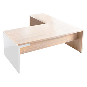 Mito 2000mm Wide Executive Desk With Left Hand Return Unit  in Amber Oak & White Finish