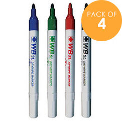 Whitebox Assorted Whiteboard Marker Pens Bullet Tip Pack 4 093177