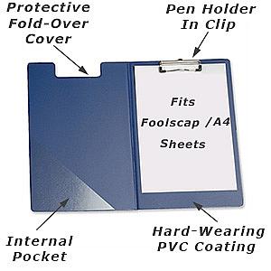 foolscap PVC fold-over cover clipboard from 5 star blue