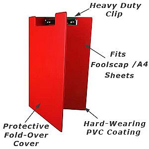 foolscap PVC fold-over cover clipboard from rapesco red