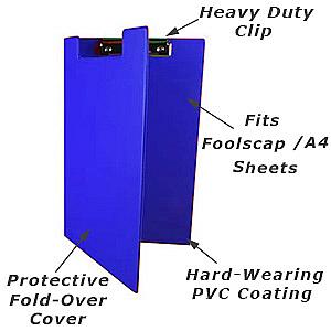 foolscap PVC fold-over cover clipboard from rapesco blue