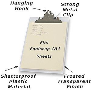 foolscap plastic clipboard from Repesco frosted shatterproof