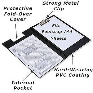 foolscap PVC fold-over cover clipboard from 5 star blue