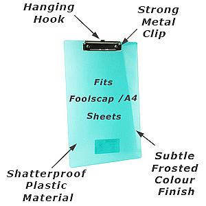 foolscap plastic clipboard from Repesco frosted shatterproof
