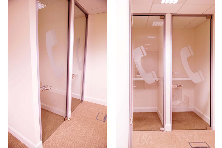 1e office partitioning project: phone booths partition walls