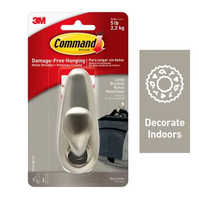 3M Command Brushed Nickel Metal Hanging Hook And Adhesive Strips Large 